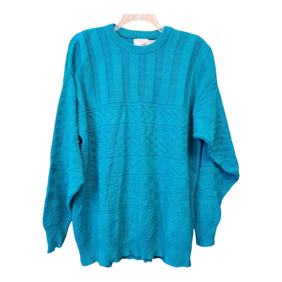Vtg The Fox Collection Mens Sweater Size Large Tall Green USA Cotton Grandpacore - Picture 1 of 9